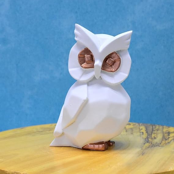 White Lucky Owl Pair Resin Art Figure Showpiece