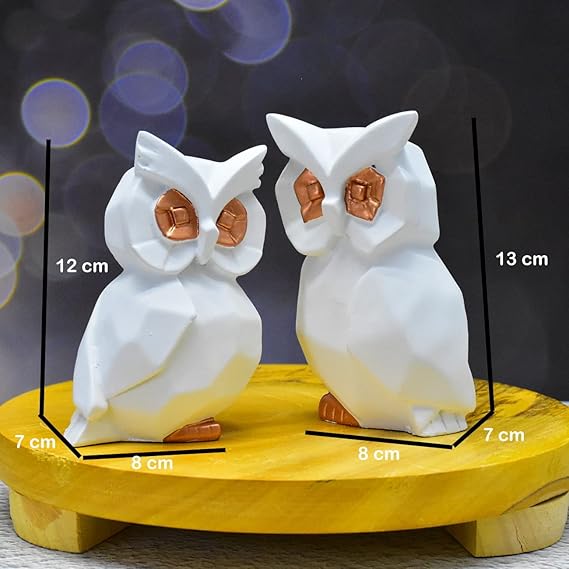 White Lucky Owl Pair Resin Art Figure Showpiece