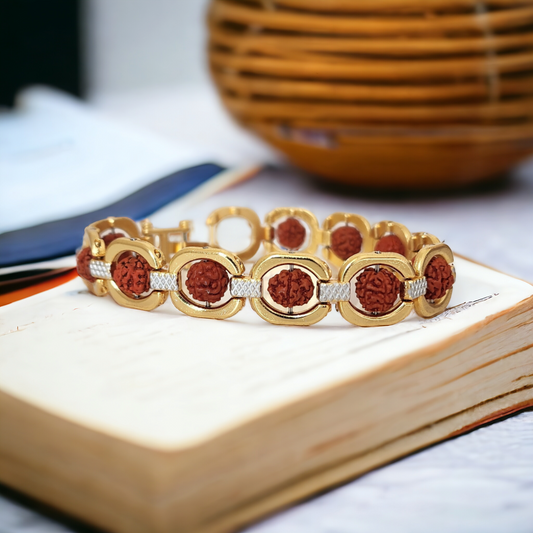 Gold Plated 5 Mukhi  Rudraksha Bracelet