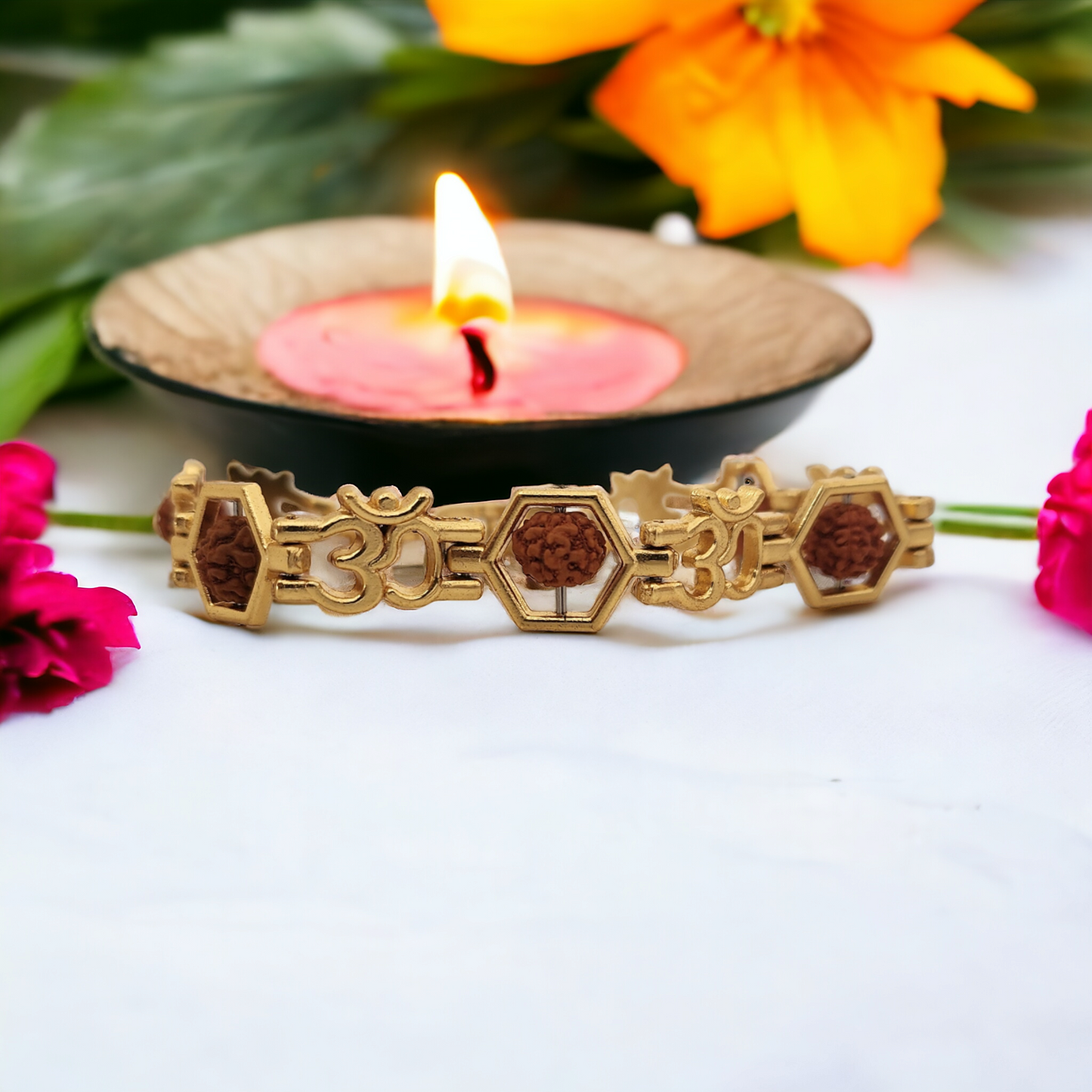 Gold Plated OM  Rudraksha Bracelet