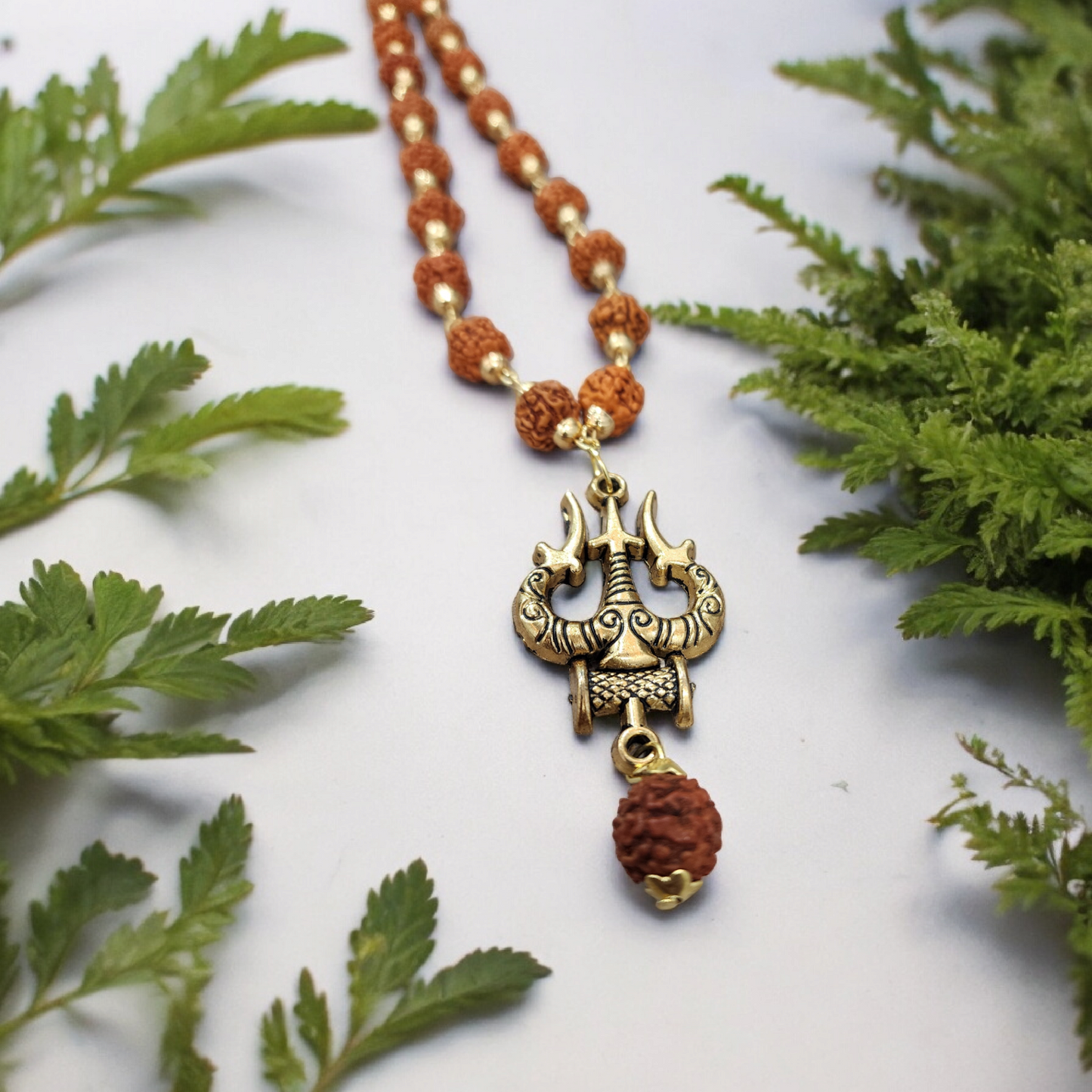 Gold Plated Rudraksha Trishool OM Necklace