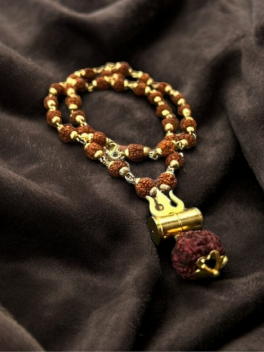 Gold Plated Rudraksha Trishool Necklace