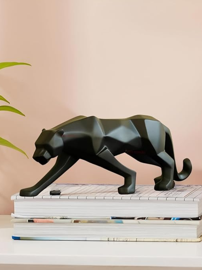 Modern Art Black Jaguar Geometric Figurine