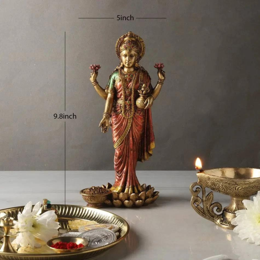 Maa Lakshmi Idol | 10" Standing Murti with Antique/Copper Finish