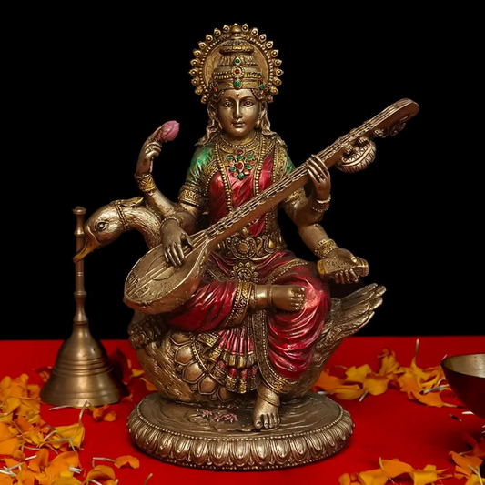 Goddess Saraswati Copper Finish  Idol