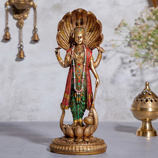 Lord Vishnu Standing Idol - Copper/Antique Finish - 12 Inch | Ideal for Pooja, Décor & Gifting