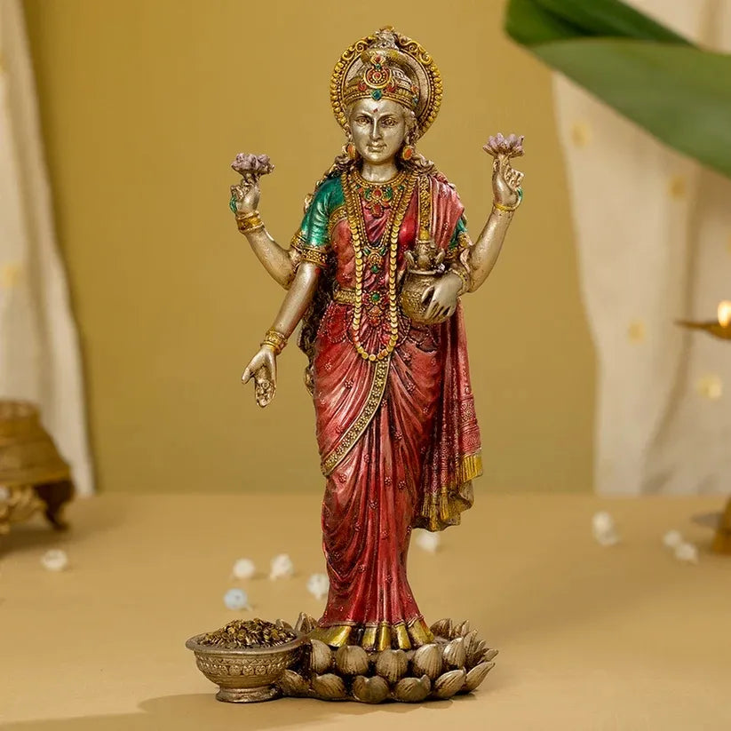 Maa Lakshmi Idol | 10" Standing Murti with Antique/Copper Finish