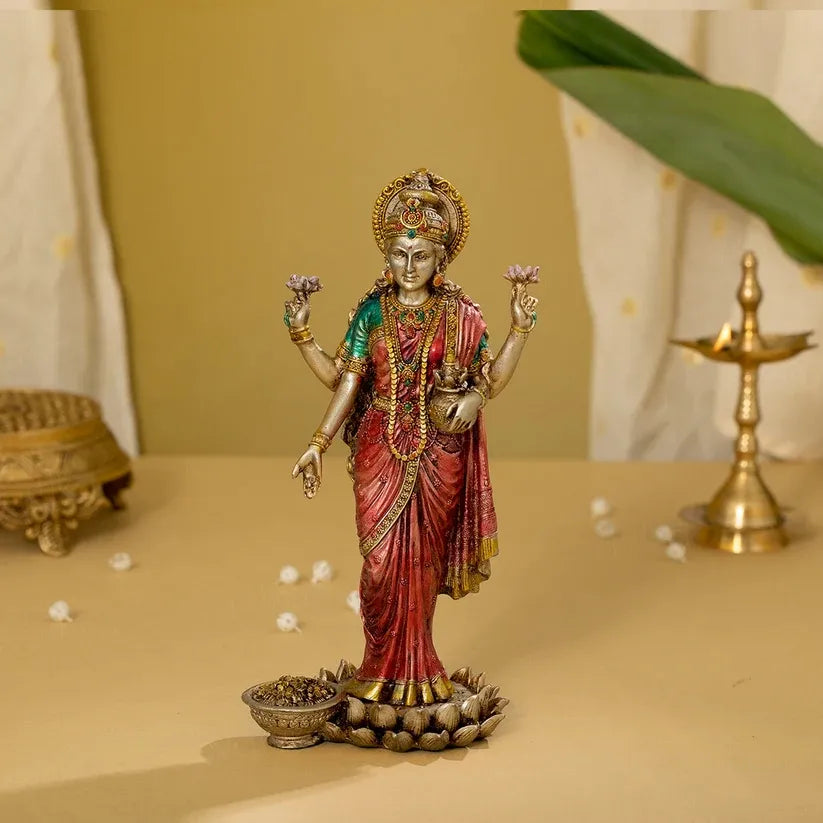 Maa Lakshmi Idol | 10" Standing Murti with Antique/Copper Finish