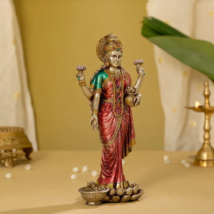 Maa Lakshmi Idol | 10" Standing Murti with Antique/Copper Finish