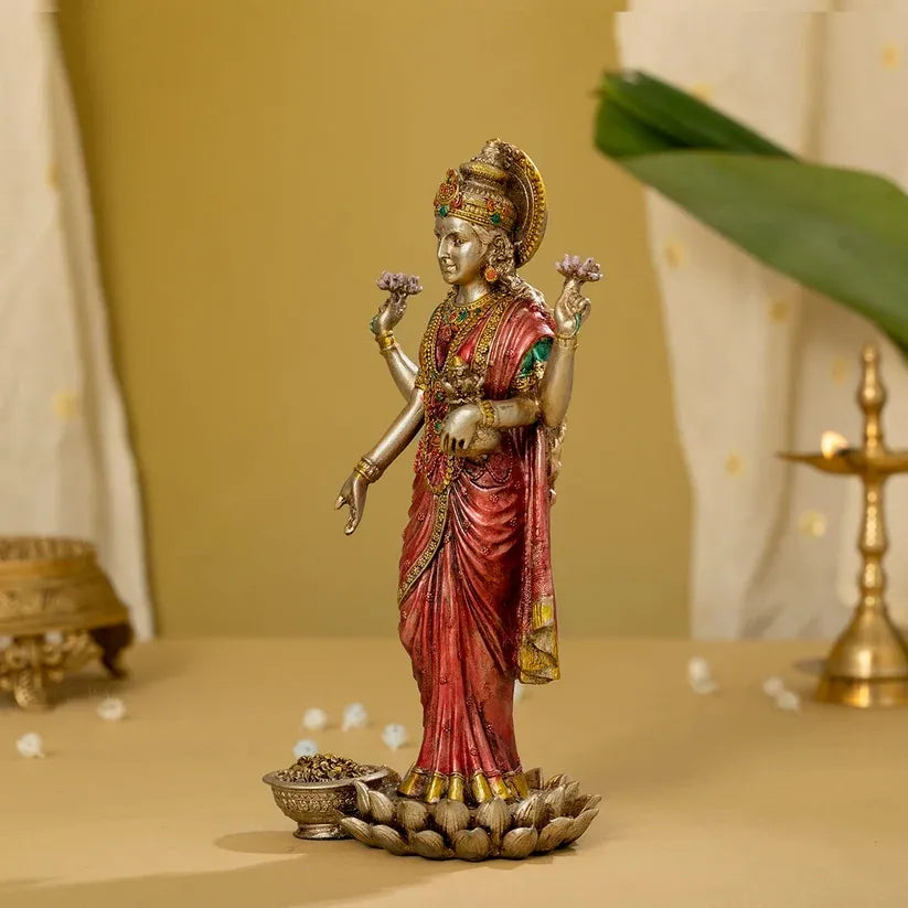 Maa Lakshmi Idol | 10" Standing Murti with Antique/Copper Finish